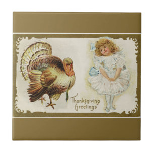 Carreau Vintage Thanksgiving Turquie et Little Girl Gold