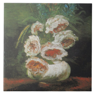 Carreau Vintage Van Gogh Vase de pivoines