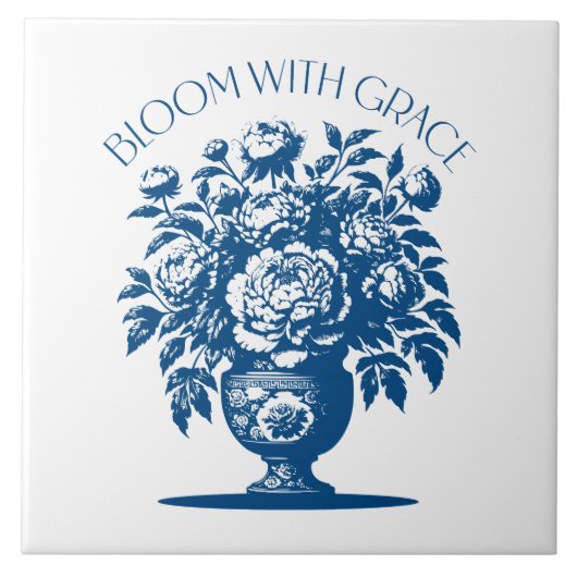 Carreau Vintage Vase Flower Blue Chinoiserie  (Devant)