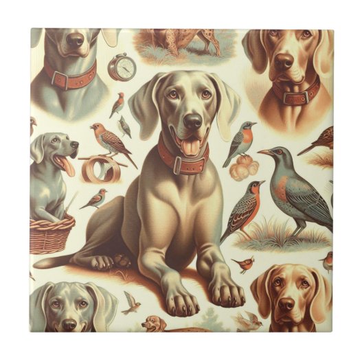 Carreau Vintage Weimaraner sans fil (Devant)
