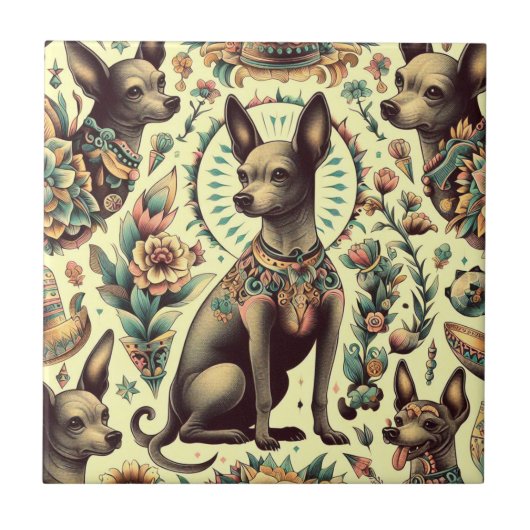 Carreau Vintage Xoloitzcuintle sans fil (Devant)