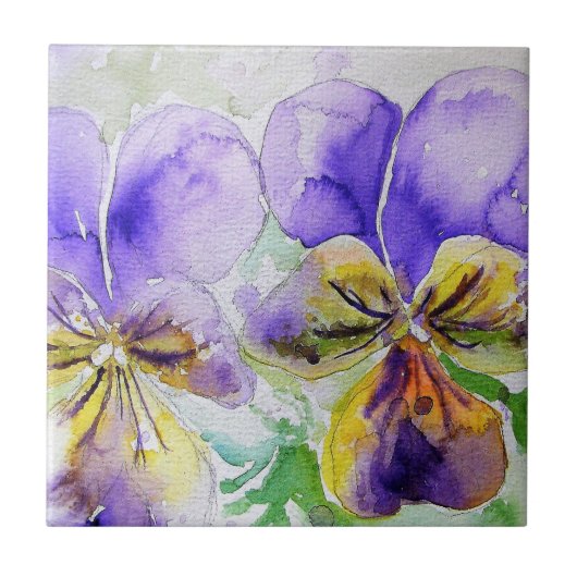 Carreau Viola violet fleurs florales Aquarelle Peinture (Devant)