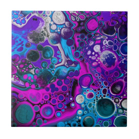 Carreau Violet, bleu moderne Abstrait Fluid Art Cellule de (Devant)