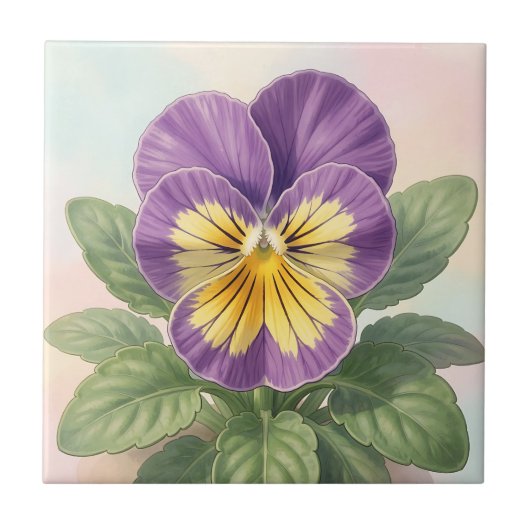 Carreau Violet Jaune Vibrant Fleur de Pensée Botanique (Devant)