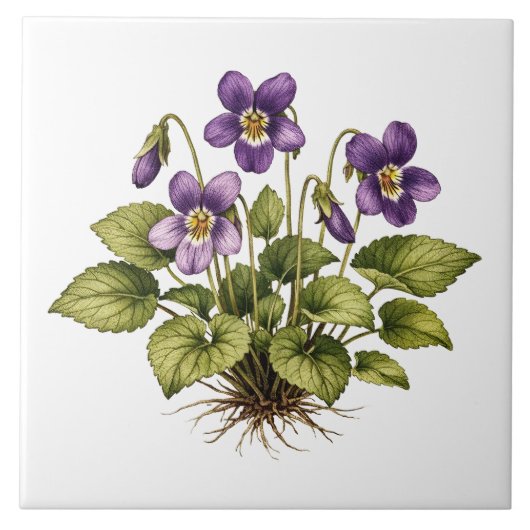 Carreau Violet pourpre style vintage botanique (Devant)