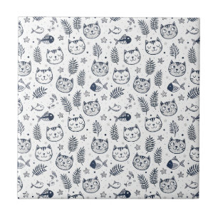 Carreau Visage de Chat Minimaliste & Art de Motif de Feuil
