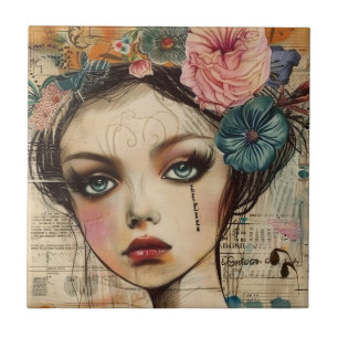 Carreau Visage de collage de scrapbook vintage (9)