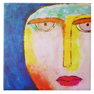 Carreau Visage de lune funky peinture Abstraite