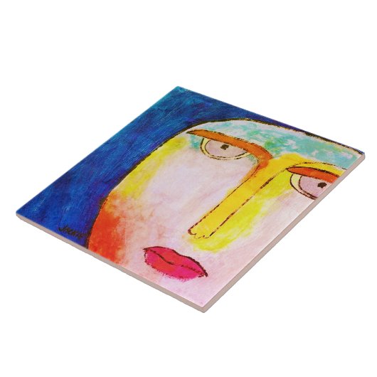 Carreau Visage de lune funky peinture Abstraite (Côté)