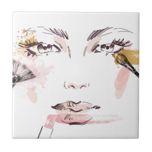Carreau Visage de maquillage d'aquarelle