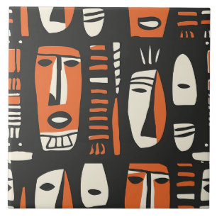 Carreau Visages africains Orange, Carrelage en céramique n