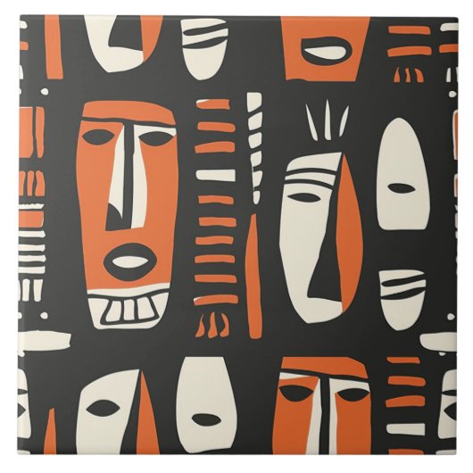 Carreau Visages africains Orange, Carrelage en céramique n (Devant)