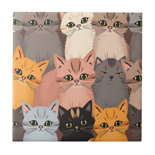 Carreau Visages de Chat Mignons Motif Illustré (Devant)