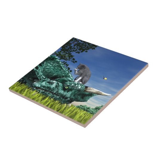 Carreau Visiteur surprise - Chat mignon sur la tête du dra (Côté)