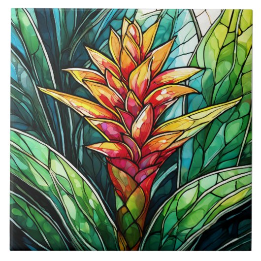 Carreau vitrail de bromélie tropical (Devant)