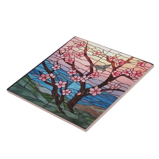 Carreau vitrail mignon cerisier fleuri (Côté)