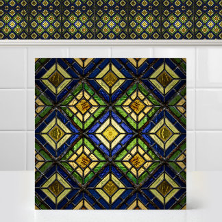 Carreau Vitrail Texturé Bleu Jaune Cathédrale
