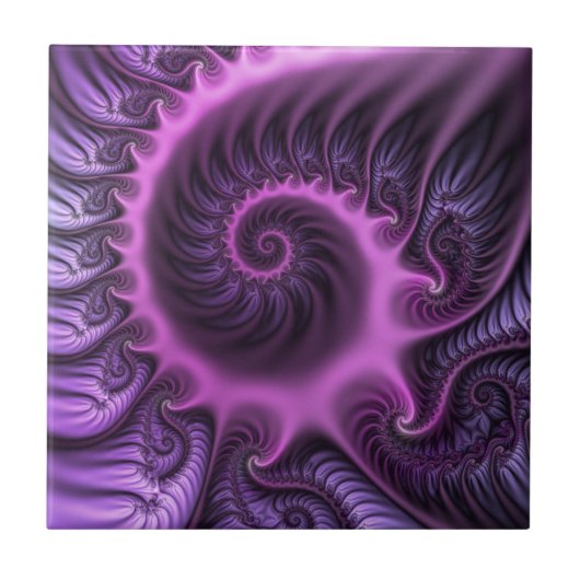 Carreau Vivid Cool Abstrait rose violet Fractal Art Spiral (Devant)