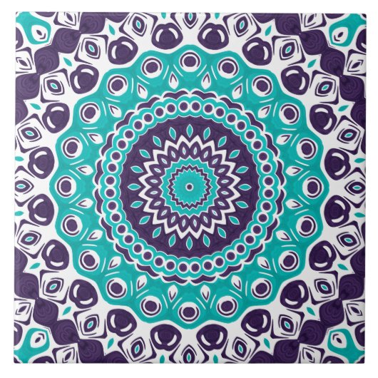 Carreau Vivid Turquoise and Plum Mandala Pattern (Devant)