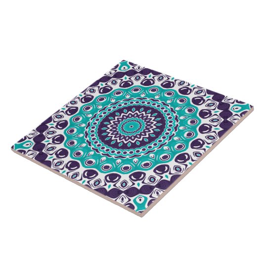 Carreau Vivid Turquoise and Plum Mandala Pattern (Côté)