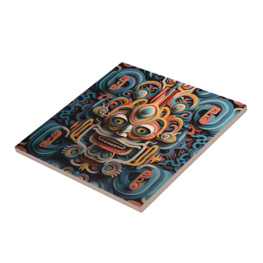 Carreau Vivid Vibrant Tribal 3D style d'art papier motif (Côté)