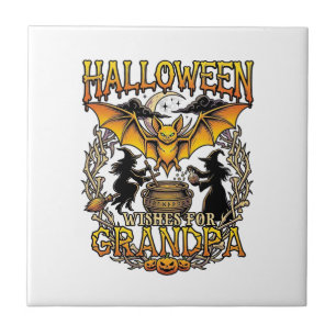 Carreau Vœux Halloween Grand-Père Chauve-Souris Chaudron d