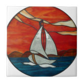 Carreau Voilier à la conception d'art en verre souillé de (Devant)