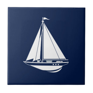Carreau Voilier blanc en bleu nautique - maritime