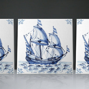 Carreau Voilier Schooner de style hollandais Delft Blue