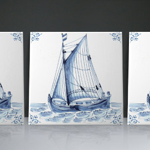 Carreau Voilier Schooner de style hollandais Delft Blue