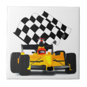 Carreau Voiture de course jaune avec drapeau À damiers (Devant)