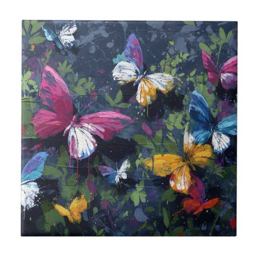 Carreau Vol de papillon abstrait vibrant (1) (Devant)