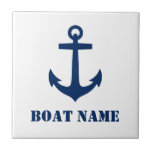 Carreau Votre nom de bateau ou nom de famille Ancre Marine<br><div class="desc">Carreaux en céramique élégante avec votre nom de bateau personnalisé,  nom de famille ou autre texte,  une ancre nautique personnalisée en bleu marine sur le blanc ou choisir des couleurs arrière - plans pour correspondre à votre décor.</div>