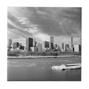 Carreau Vue panoramique d'horizon de Chicago en hiver