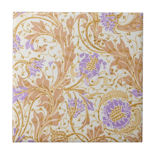 Carreau Walter Crane Arts and Crafts Art floral pourpre