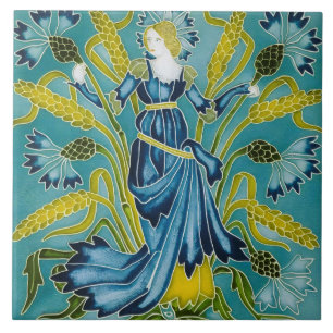 Carreau Walter Crane Bleu Bleuet Arts and Crafts