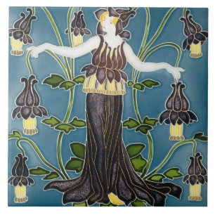 Carreau Walter Crane Columbine Art Nouveau Fleur Violette