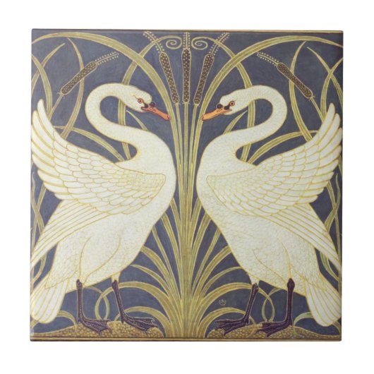 Carreau Walter Crane Swan, Rush Et Iris Art Nouveau (Devant)