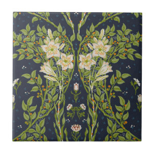 Carreau Walter Crane Vintage Navy motif Lily blanc