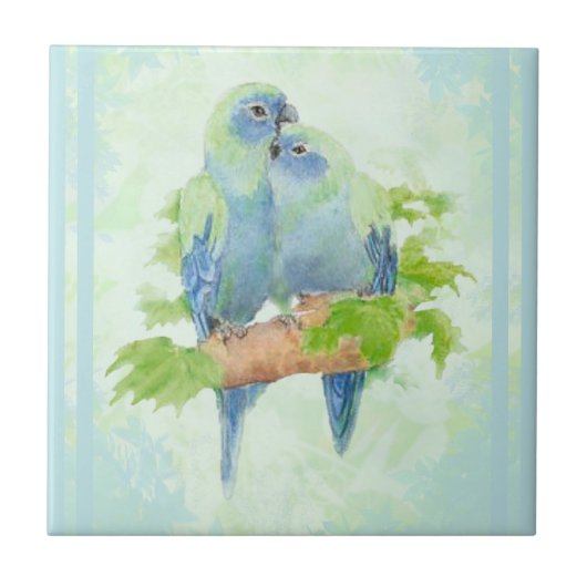 Carreau Watercolor Cuddin Blue Parrot Oiseau Faune Art (Devant)