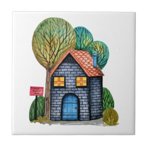 Carreau Watercolor cute Home Sweet Home Art