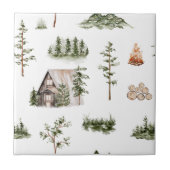 Carreau Watercolor Mountain Cabine Forest Motif sans coutu (Devant)