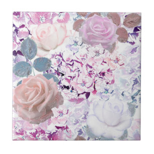 Carreau Watercolor roses et hydrangeas.