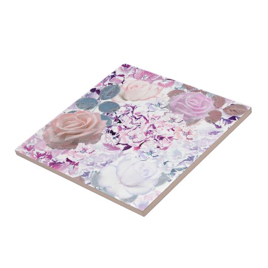 Carreau Watercolor roses et hydrangeas. (Côté)