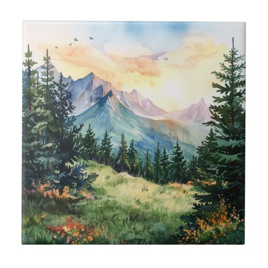 Carreau Watercolor Summer Mountain (Devant)