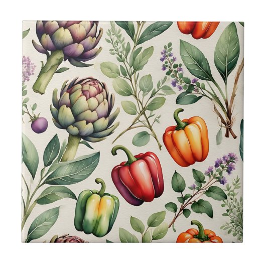 Carreau Watercolor Vegetable Garden Pattern (Devant)