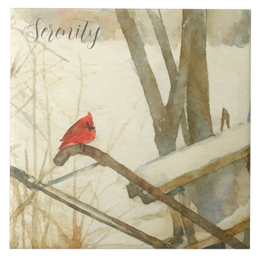 Carreau Watercolor Winter Cardinal (Devant)
