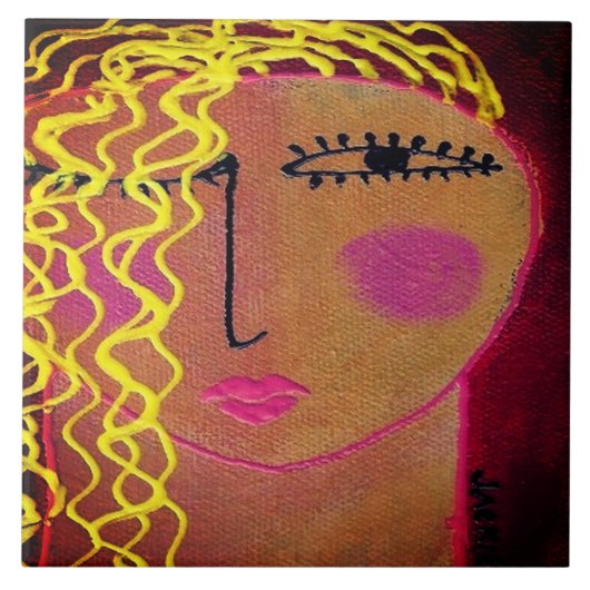 Carreau Wavy Blonde cheveux Abstrait portrait d'une femme (Devant)