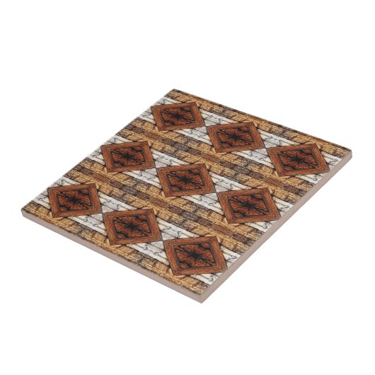Carreau Weathered Wood Planks Diamond Pattern Mixed Media (Côté)
