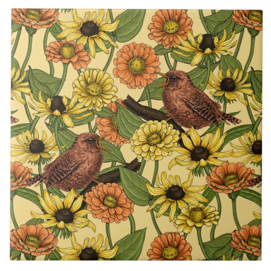 Carreau Wens et fleurs sur jaune pâle (Devant)